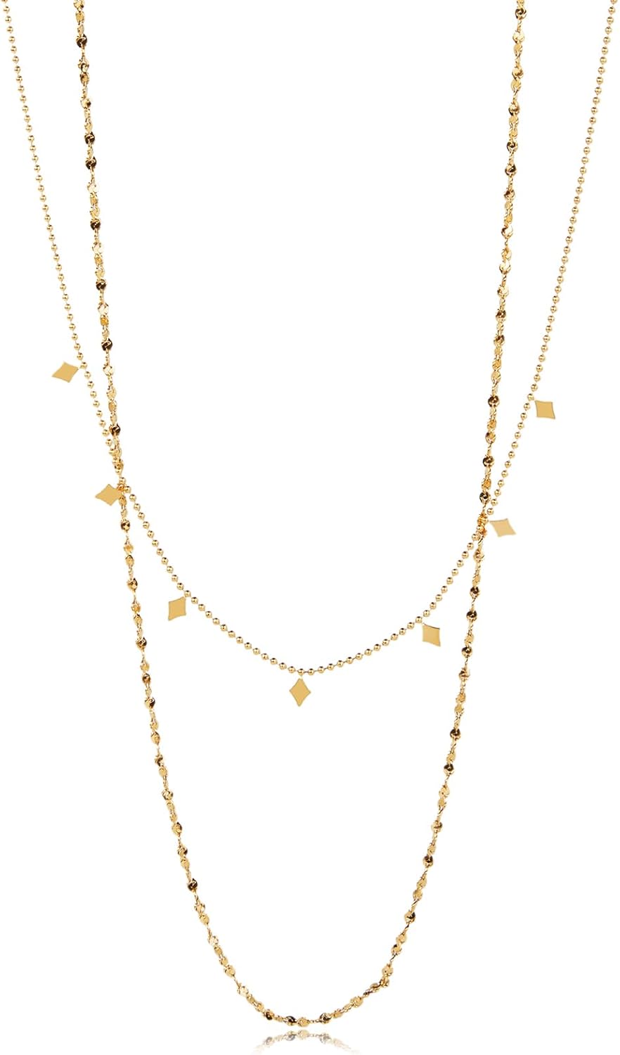 Geometric Rhombus Slice Double-layer Stackable Necklace Light Luxury Trend Collarbone Chain Titanium Steel Plated with 18K Gold Individual Ins Style
