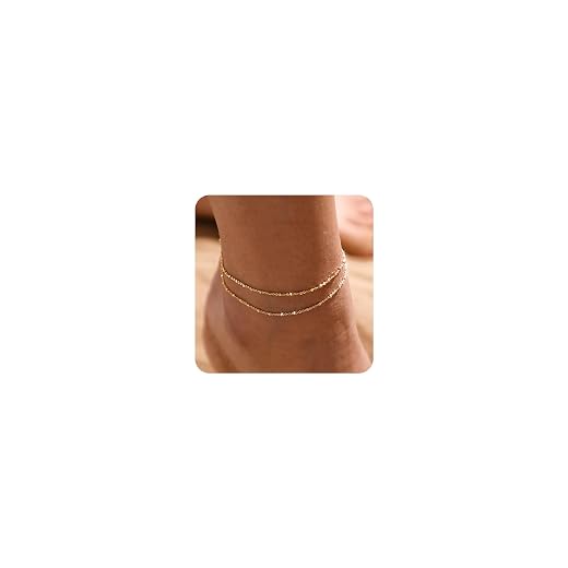 MIDEEO Gold/Silver Ankle Bracelets for Women,14K Gold Anklets for Women Waterproof Cuban Link Heart Beads Herringbone Rhinestone Anklets Set Layered Anklet Bracelets for Women Gold Jewelry Gift
