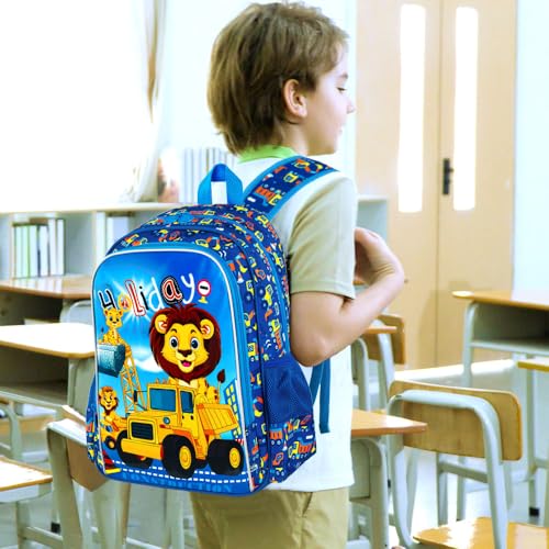 Image of HPJGD 3PCS Boys Excavator Backpack, Water Resistant Kids Digger Bookbag Set with Lunch Box, Cute School Bag for Preschool Toddler