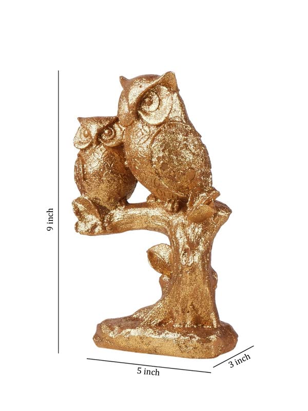 Image of THE WHITE INK DECOR Premium fengshui owl Premium Gold for Home and Living Room Decor Item, Statue, Figurine (9 inches)