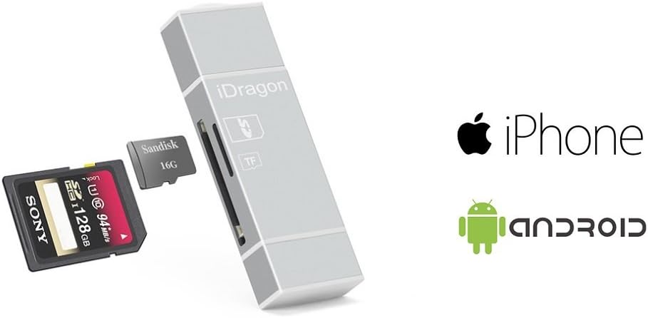 [ 2 in 1 ] Lightning + Micro USB Card Reader, iDragon, Faster External Storage Memory For iPhone iPad iPod IOS9 Android Interface Type Hi-Speed USB 8 Pin Lightning (blue) (Silver)