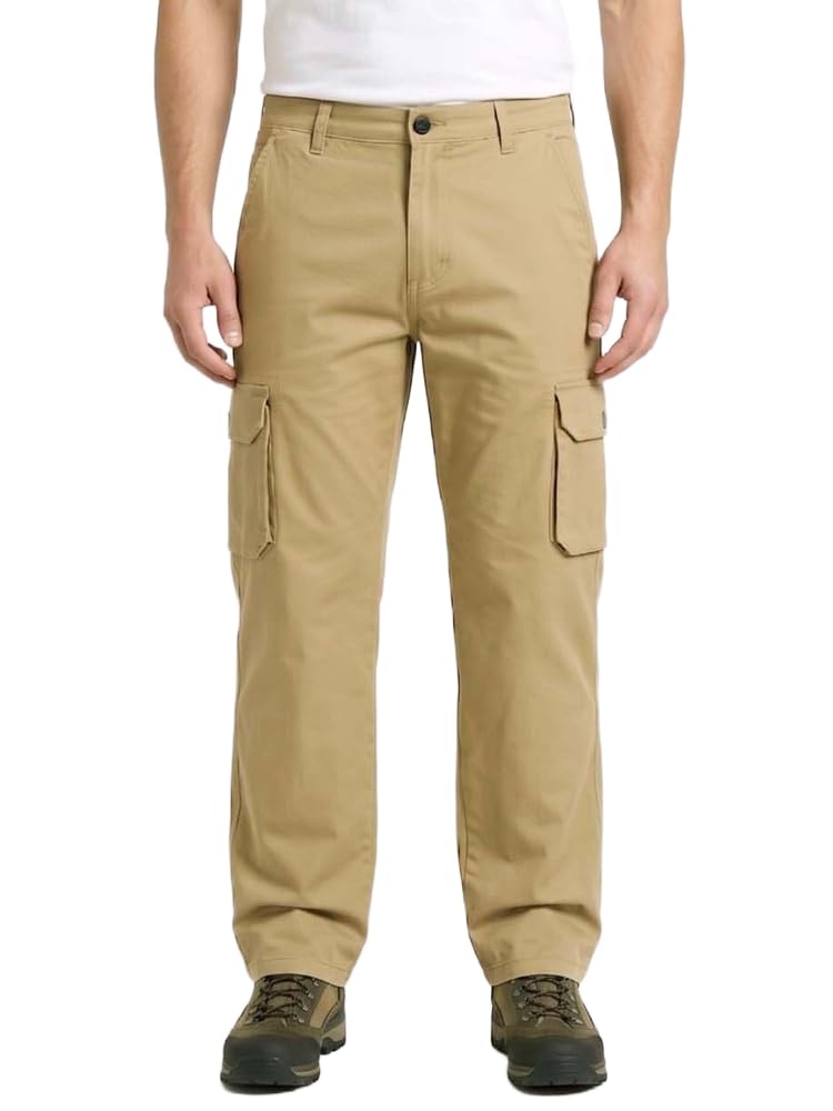 Men Cargo Pant Camel Brown Size 36 Mid-Rise Cotton Straight Fit with 6 Pockets-image-2