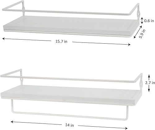 Miniatura 3 de Juego de 2 estantes flotantes de baño con marco de metal negro y toallero para baño, almacenamiento sobre inodoro y organizadores para dormitorio