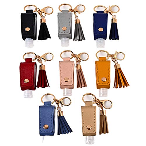 ASZNARD Travel Bottles Keychain Holder 8 Pieces/Set 30ML Empty Refillable Bottles Hand Sanitizer Leather Keychain Holder Refillable Container Flip Bottle With Tassel Carrier