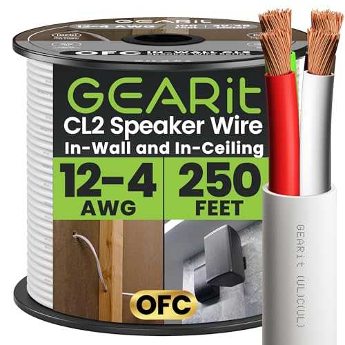 Cable de altavoz de 4 hilos de 12 AWG OFC blanco para instalación oculta CL2 de 250 pies
