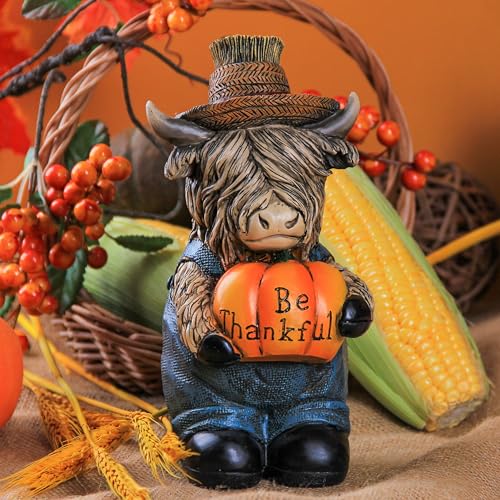 Thanksgiving Highland Cow Statue Pumpkin Decorations Fall Table Home Decor - image 5