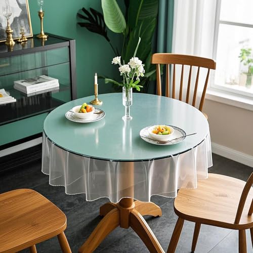 Transparente Tischdecke Runde,Tischdecke aus PVC,Tischdecke Transparent Rund Abwaschbar,Tisch Schutz,Tschdecke Plastik Transparen(Runde,Durchmesser 152 cm)