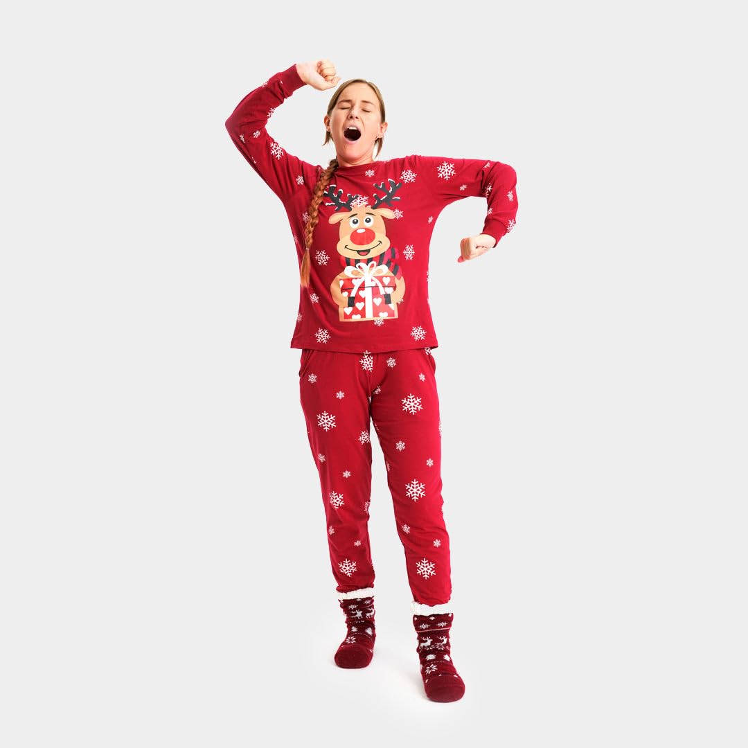 Pijama de Navidad para Familia Rojo Reno Rodolfo Algodón Orgánico