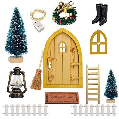 YYDSXK Porte Lutin de Noël, SIMSPEAR Porte Lutin Noël avec Porte de GNOME, Lanterne Guirlande de Noël, échelle, Bottes, Guirlandes de Sapin de Noël, Tapis Décoration de Noël Maison de Conte de Fées Cover