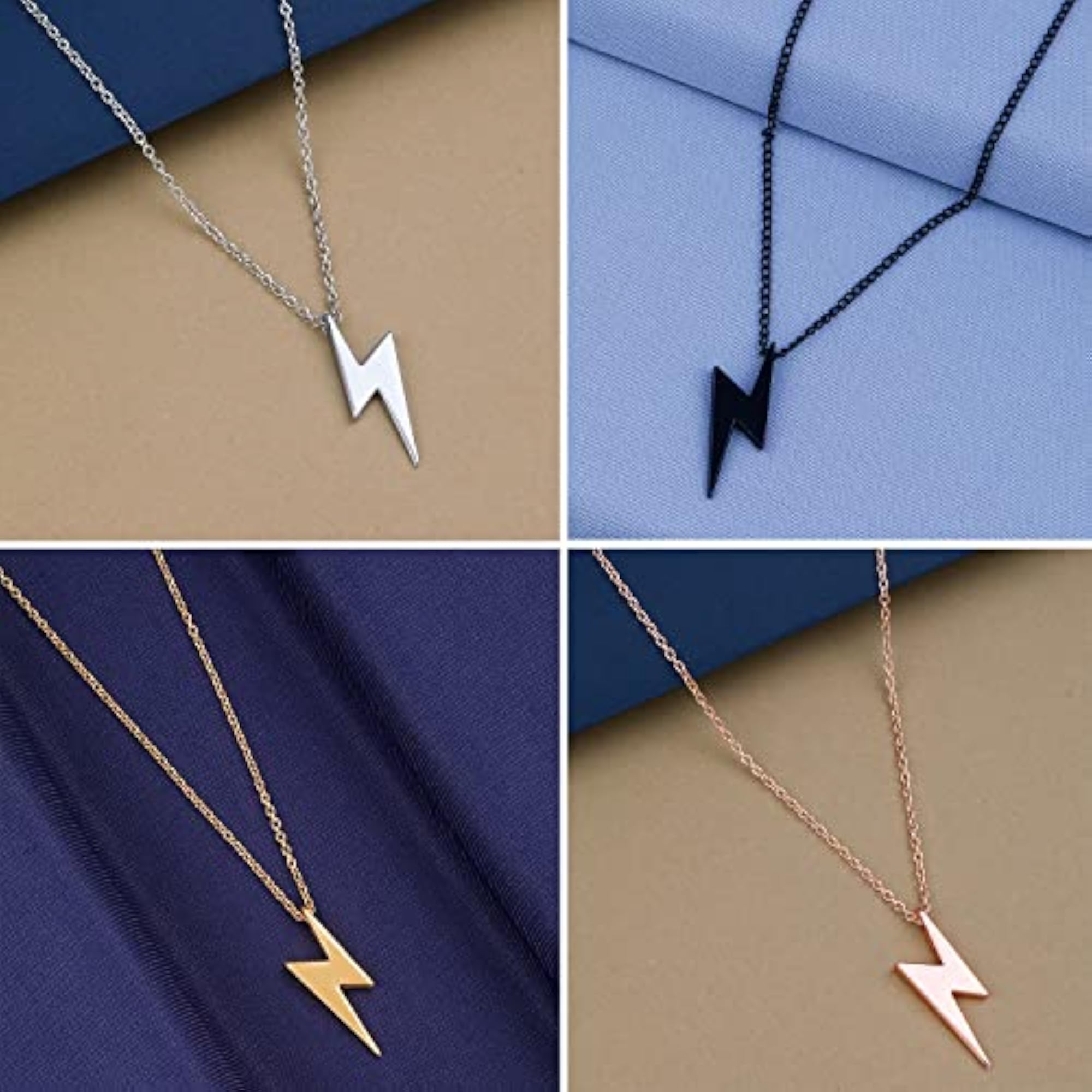 Zig Zag Flash Lightning Solid Multi Geometric Fancy Pendant Chain