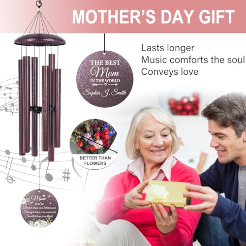 Image of Best Mom Gifts from Daughters, Anniversary Birthday for Mother, Custom Mom Wind Chime 32 inch for Mother, Outdoor Windchime Decoration