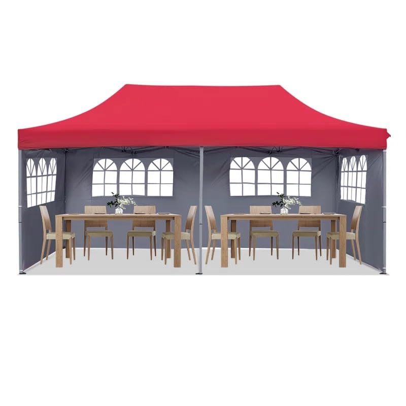 10x20 ft (3x6 m) Pop Up Outdoor Gazebo Tent | Heavy-Duty Folding Canopy for Events, Parties, Garden, Camping | Quick 2-Minute Installation 40 kg (Red with 3 Removable Window Side Wall)