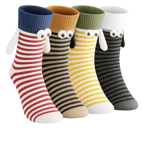 ZexJpr 4 Paar Socken Mit Magnetischen H&auml;nden, Damen s&uuml;&szlig;e Kleidung, Bequeme Aus,Herbst Winter W&auml;rme, Geeignet zu Hause und drau&szlig;en, Geeignet f&uuml;r Paare, Freunde,