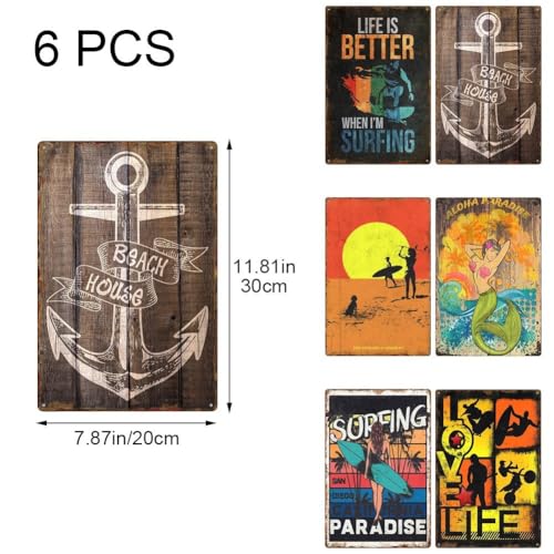 Carteles de hojalata de verano Dianzan pack de 6 placas de metal vintage costeras duraderas 7