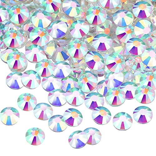 1440 Pack Crystal Flat Back Rhinestone Round Diamante Gems, Non-Self-Adhesive (Clear AB, 5 MM)