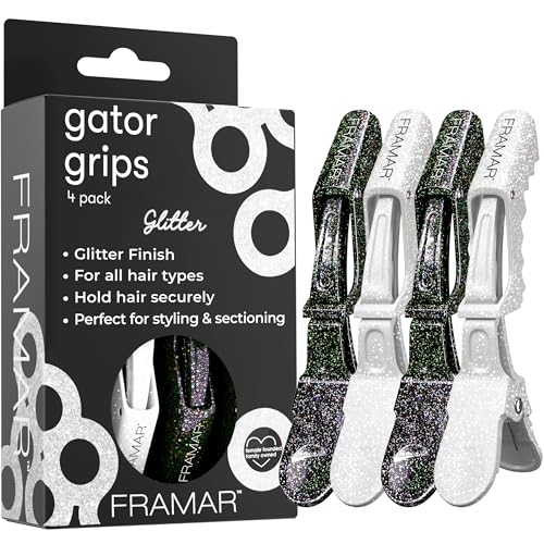 FRAMAR Pinces Crocodile Cheveux – Pince Cheveux Coiffeur Professionnel, Accessoires Cheveux Femme, Pince à Cheveux Antidérapante en Caoutchouc – Glitter...