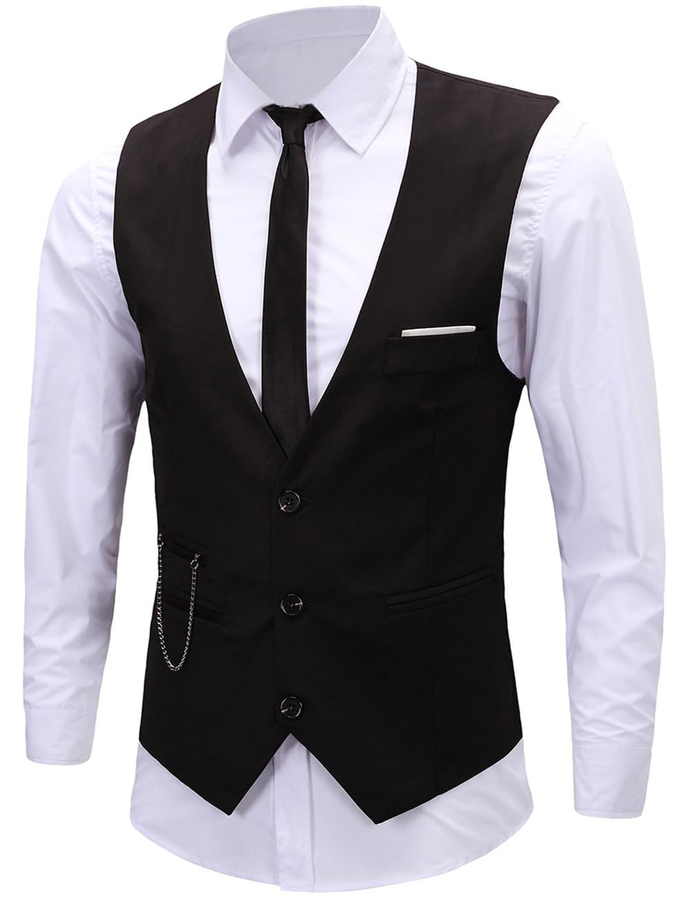erztiay Men's Vest Formal Dress Business Slim Fit Sleeveless Vest Waistcoat (X-Large, Black)-picture-21