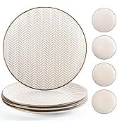 Gooditour Ceramic Dinner Plates Set - 10.5 Inch Large Embossed Stoneware Dishes for Pasta Steak P...