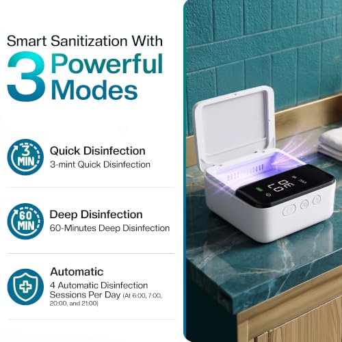 Image of Jetfresh UV Toothbrush Sanitizer Holder & Cleaner with LED Clock Display & Hot Air Drying - Wall-Mounted UV Tooth Brush Holder for Bathroom, Travel, Rechargeable Portable Design, Fits All Brushes
