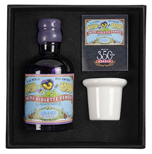 Encre Jacques Herbin 350 Years - Flacon 100ml Perle Noire Avec Encrier Porcelaine Boîte Cadeau