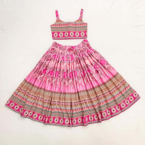 Image of E-Sqare Kids Girls Multicolour Bandhani Print Lehenga Choli Set | Ethnic Wear Dress | Readymade Clothing Set | 2 to 8 Years