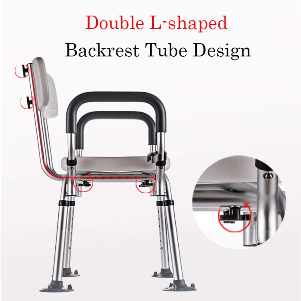 Médico Ensamblaje Sin Herramientas Silla de Ducha,Taburete de Baño de Regulable en Altura con Respaldo y Reposabrazos,para Ancianos y Discapacitados(Blanco/Aluminio)