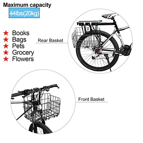 2 Pack Folding Rear Bike Basket Wire Mesh Bike Basket Rust Proof Detachable Folding Bicycle Baske Front Hanging Bike Basket Mountain Bike Frame Basket Fold-Up Bike Cargo Rack #TOP3