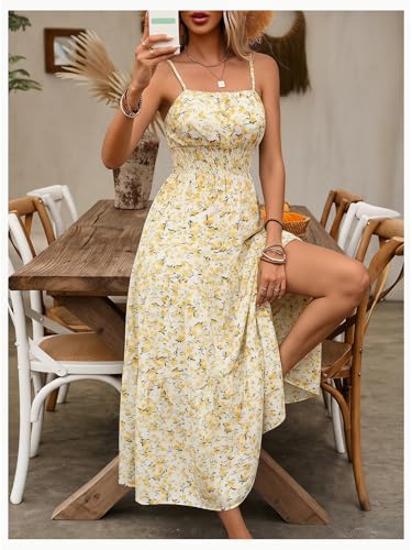 Image of BEAUDRM Women's Summer Maxi Dresses Boho Summer Wedding Guest Dress Beach Vacation Outfits Cruise Flowy Milkmaid Sundresses
