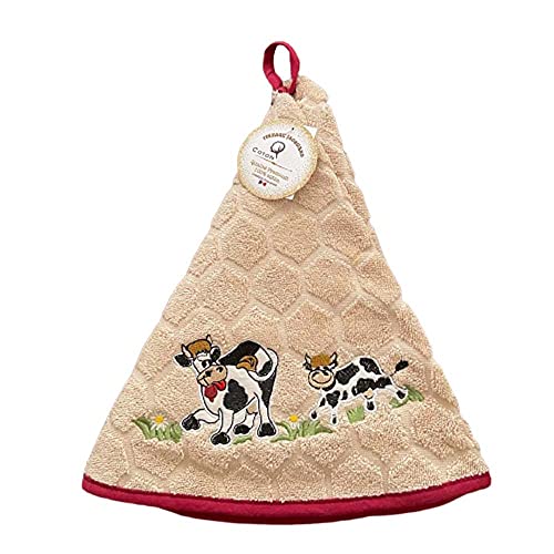 Essuie main rond en éponge Tissage Jacquard vache beige Qualité Premium