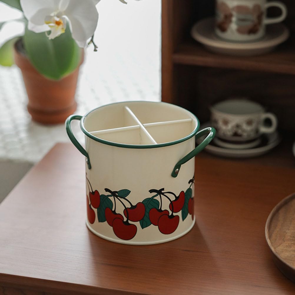 HEMOTON Utensilienhalter Küche, 17 x 12cm Küchenutensilienhalter, Retro-küchenutensilien aufbewahrung, Besteckhalter, Aufbewahrung, Utensilien-Organizer mit 4 Fächern Aufbewahrungseimer