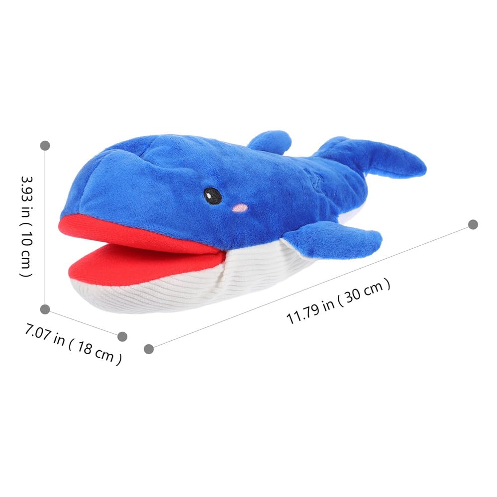 Marionnette à la main baleine bleue 30 cm en peluche ultra douce, bonhomme animal réaliste pour raconter des histoires, jouet créatif éducatif, convient aux jeux interactifs