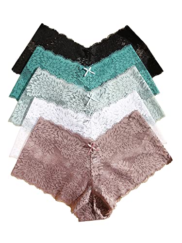 Oyoangle Women's 5 Pack Floral Lace Underwear Stretch Hipster Briefs Panties Mutipack Multicolor Solid L #TOP29