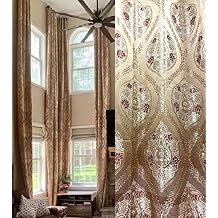 Ikiriska Extra Long Jacquard with Patterns Curtains 10-20 ft Drapes Copper with Gold, 50" Wx216 L