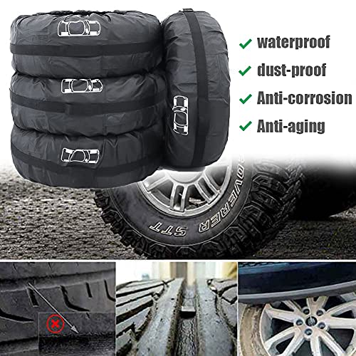 Image of Set of 4 Spare Tire Cover Tote Upgraded 420D Version Portable Dustproof Wheel Storage Bag with Handle Easy Transportation for Trailer Truck Camper Auto Universal Fit 17in-30in (Blackwhite, L)