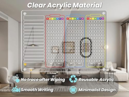 Image of PigPotParty Acrylic Magnetic Chore Chart for Multiple Kids, Large 16x12 in