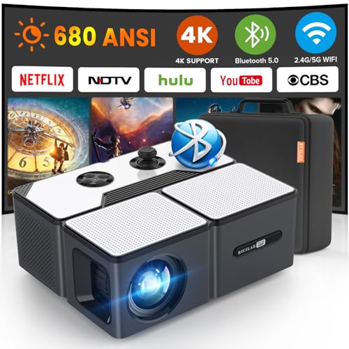 RICILAR Mini Projector with WiFi and Bluetooth, 5G Wireless Outdoor Movie Projector, Native 1080P/4K Support, Portable Home Theater Video Projector, Compatible with Phone, USB (Screen not Included)