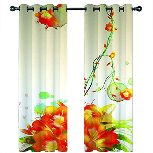 Rideau Occultant Isolant Thermique contre la Chaleur | Grand Format Fleurs Oranges