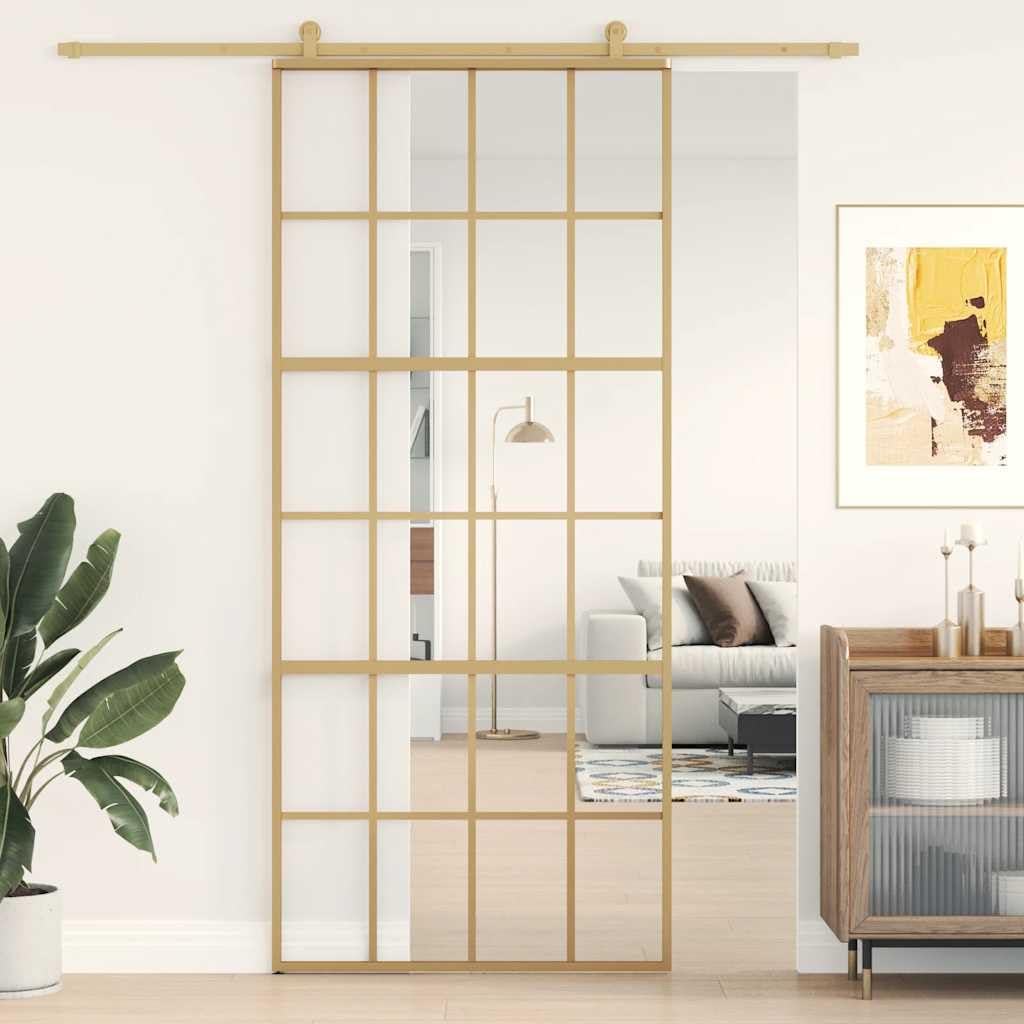 Porta scorrevole Golden 90 x 205 cm, telaio in alluminio ESG, porta interna con vetro trasparente, design moderno per la ristrutturazione di appartamenti, silenziosa, durevole, ideale per