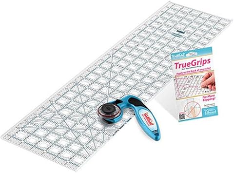 TrueCut Quilters Combo Set | 45mm Rotary Cutter, 6.5x24.5 Quilting Ruler with Track & Guide | Includes TrueGrips | Precision Quilting & Fabric Cutting Tools