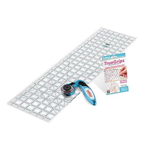 TrueCut Quilter’s Combo Set | 45mm Rotary Cutter, 6.5x24.5 Quilting Ruler with Track & Guide | Includes TrueGrips | Precision Quilting & Fabric Cutting Tools
