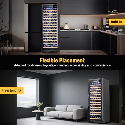 Image of Wine Fridge Freestanding,173 Bottles 24 Inch Wine Cooler Refrigerator, Tall Wine Fridge with Compressor Low Noise Fast Cooling, Wine Cellar with Upgraded Door Handle Sliding Rail Shelves, Black