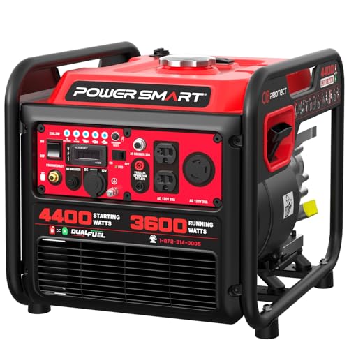 PowerSmart 4400W Dual Fuel Portable Generator, 223cc 4-Stroke OHV Gas/LPG Powered, 3600W Rated, 30A...