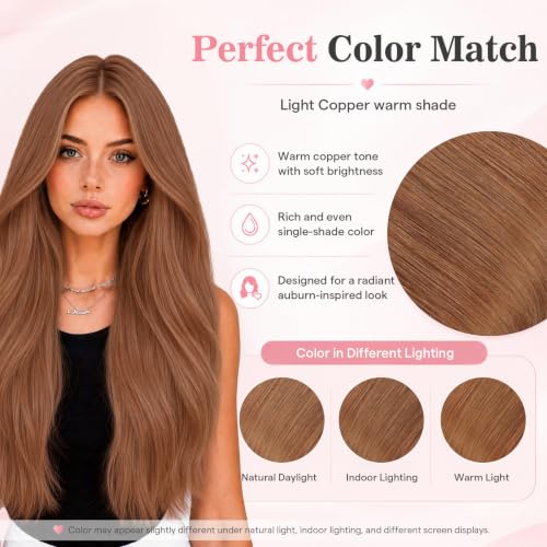 Image of Moresoo Copper Clip in Human Hair Extensions, 14inch Seamless PU Skin Weft