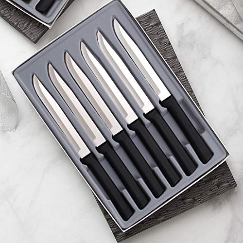 Rada Cutlery Utility Steak Knives Gift Set Stainless Steel Knife Made In The Usa, Set Of 6, Black Handle #TOP3