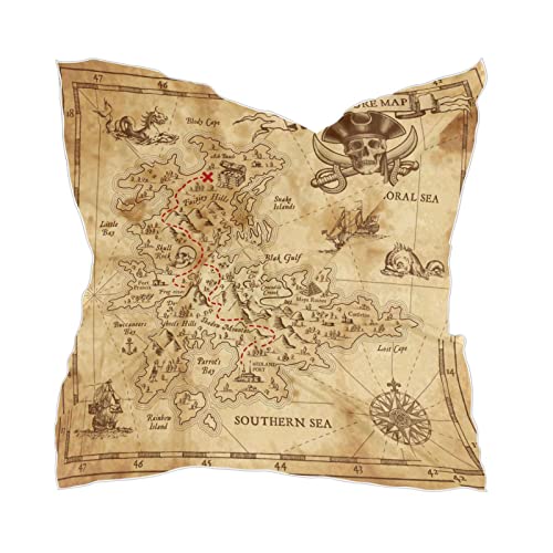 OTVEE Retro Pirate Treasure Map Head Scarf for Women, 23.6 inch Silk Like Square Hair Scarf Kerchief Bandana