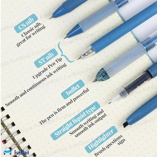 Image of FunBlast Gel Pens for Writing, 5 Pcs Gel Pen & 1 Pcs Highlighter Pen, with Comfortable Grip for Smooth Writing, Kawaii Pens, Stationery for School & Office (Blue Ink) (Blue)