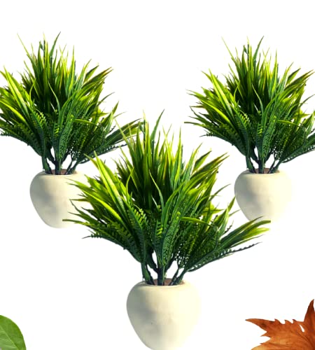 Image of Artificial Green Plants for Decoration with Pot Combo of 2PCs Artificial Green Forest Bonsai Plant with Plastic Pot for Home Decoration Office Table Greenery Room Home Decor Plants Plastic - Fake Grass Plants (GrassPot)
