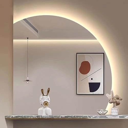 Miniatura 2 de Yu Ru Espejo de pared para baño, espejo de pared semicírculo sin marco para baño, espejo de tocador HD con luces LED regulables de 3 colores, espejo