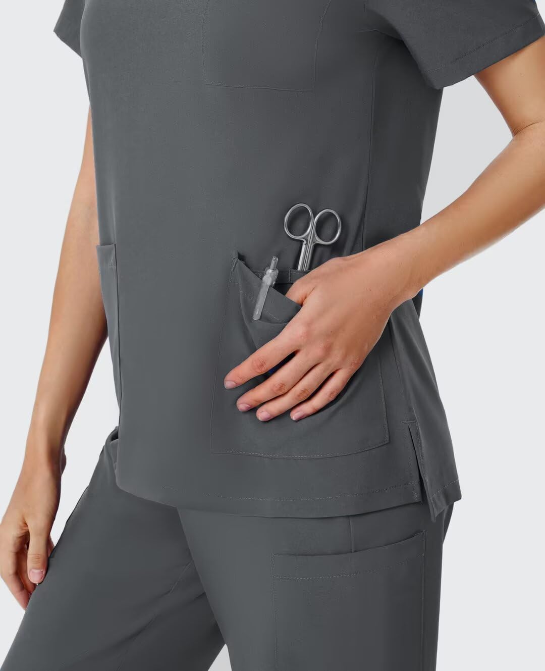 Scrubs for Women Set, V-Neck Scrubs Top & Jogger Pants Medical Scrubs Set with 8 Pockets, Yoga Waistband - Image 7