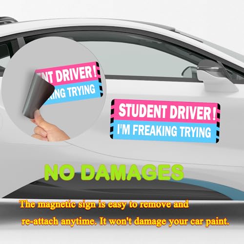 Image of Miss Kiss Student Driver Car Magnet, 3 Pack Extra Large Student Driver Signs for Car, Reflective New Driver Vehicle Bumper Magnetic Sticker, Novice Driver Safety Warning Sign, Pink